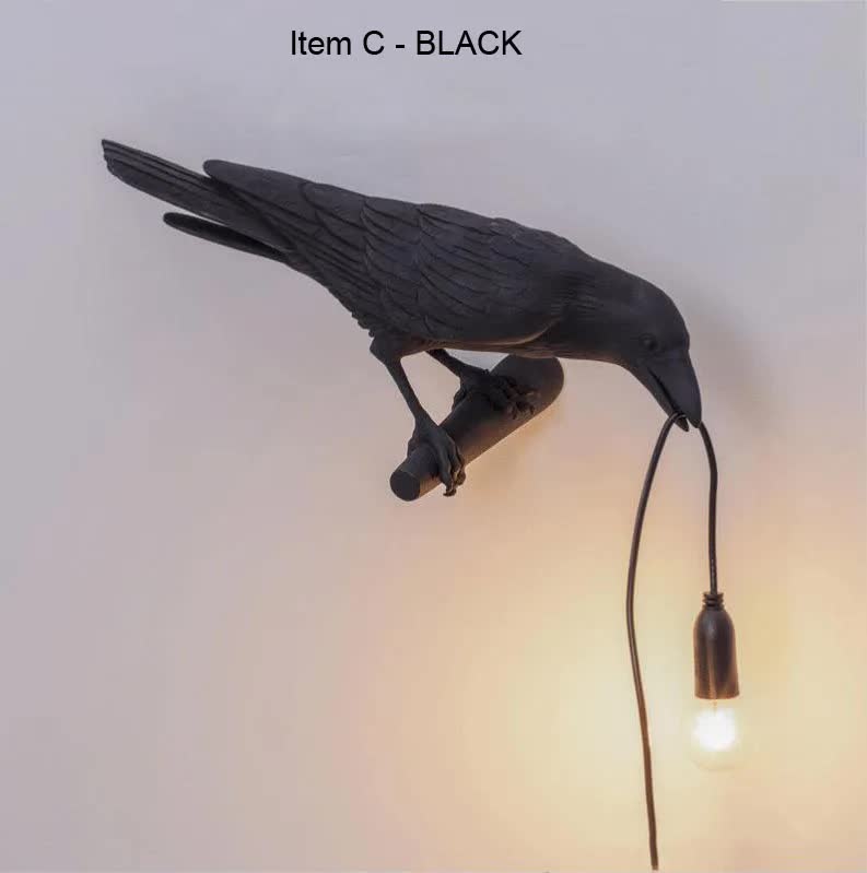 Black Bird Left Nordic Resin Wall Lamp | Creative USB Night Light | Bedroom & Living Room Décor