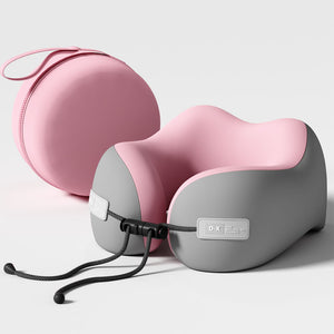 Pink & Grey Portable U-Shaped Memory Foam Travel Pillow | Ergonomic Neck Support | Lightweight | Compact with Storage Box