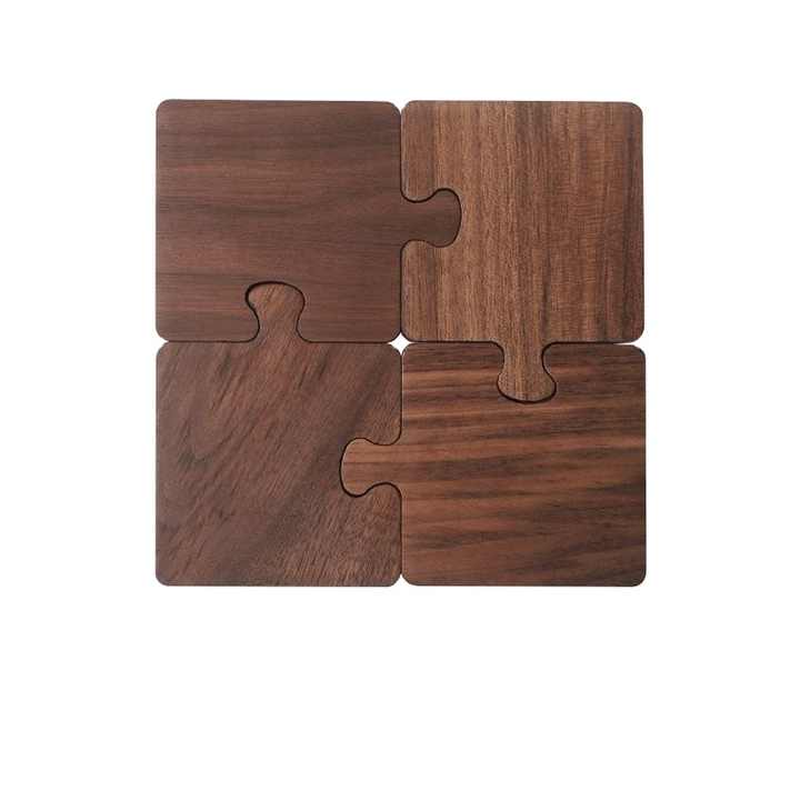 Wood Color Natural Black Walnut Wooden Coasters | Heat - Resistant Tea Cup Pads | Puzzle - Shaped Drink Mats | Eco - Friendly Tea Accessories Set