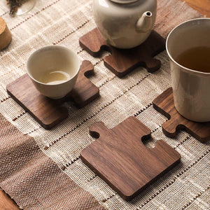 Reddish Brown Natural Black Walnut Wooden Coasters | Heat - Resistant Tea Cup Pads | Puzzle - Shaped Drink Mats | Eco - Friendly Tea Accessories Set