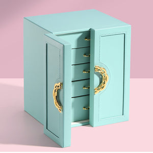 Light Blue Elegant Jewelry Storage Box | 5-Layer Large Capacity | Dual Opening Doors | Organize Necklaces, Rings, Earrings