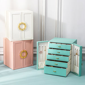 Light Blue Elegant Jewelry Storage Box | 5-Layer Large Capacity | Dual Opening Doors | Organize Necklaces, Rings, Earrings