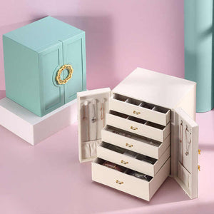 White Elegant Jewelry Storage Box | 5-Layer Large Capacity | Dual Opening Doors | Organize Necklaces, Rings, Earrings