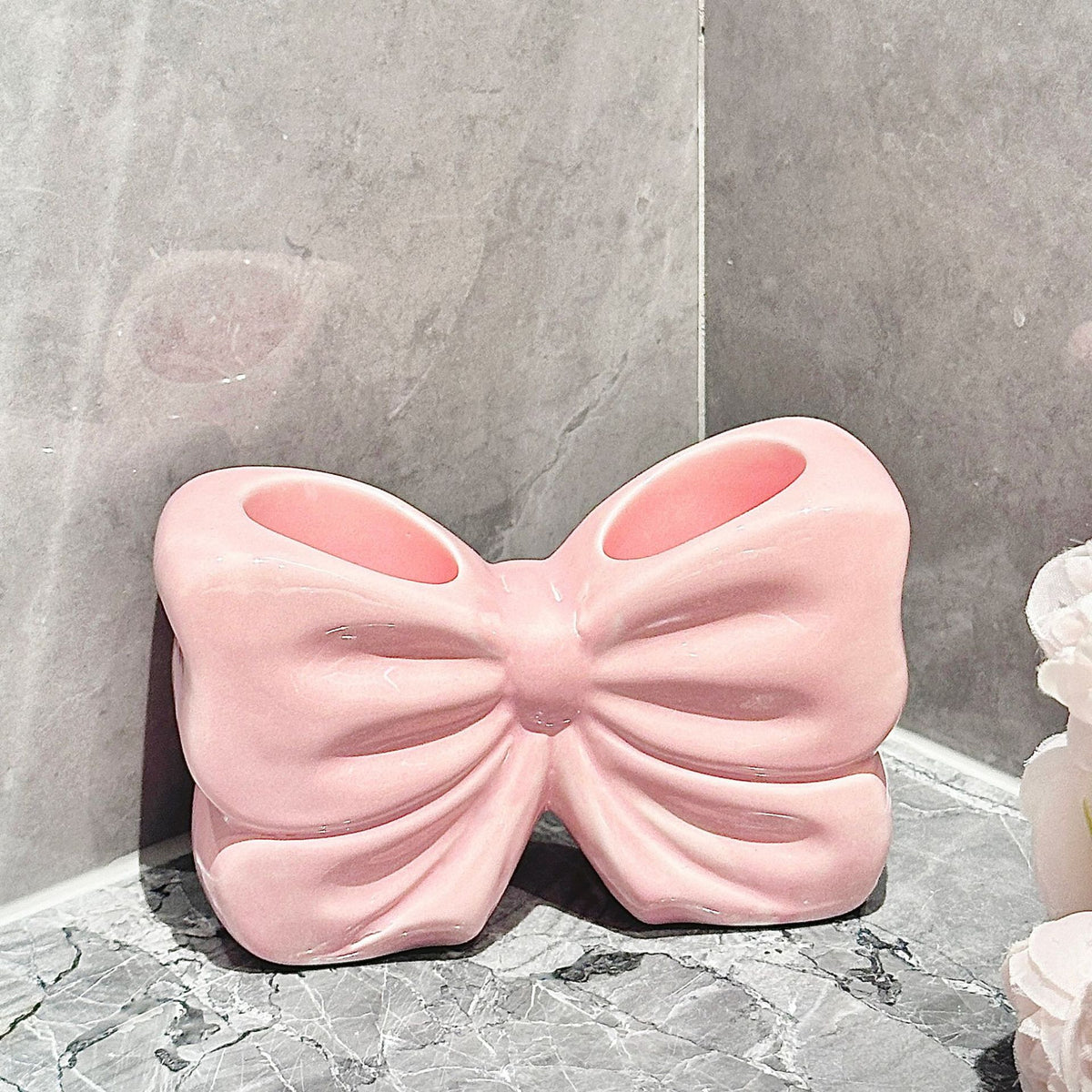 Pink Creative Ceramic Bowknot Toothbrush Holder | Elegant Bathroom Storage for Electric Toothbrush & Toothpaste