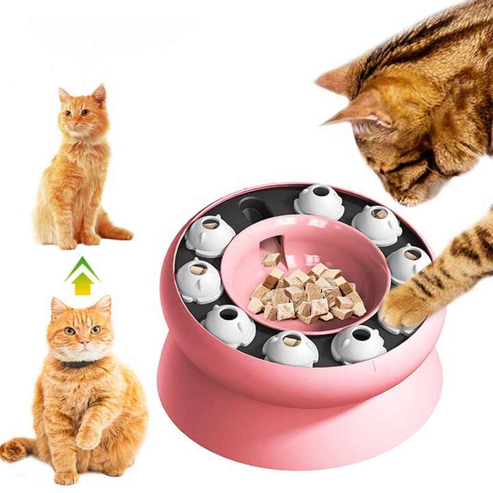 Pink Interactive Slow Feeder Cat Bowl | 15° Tilt Design | Puzzle Feeder for Healthy Eating