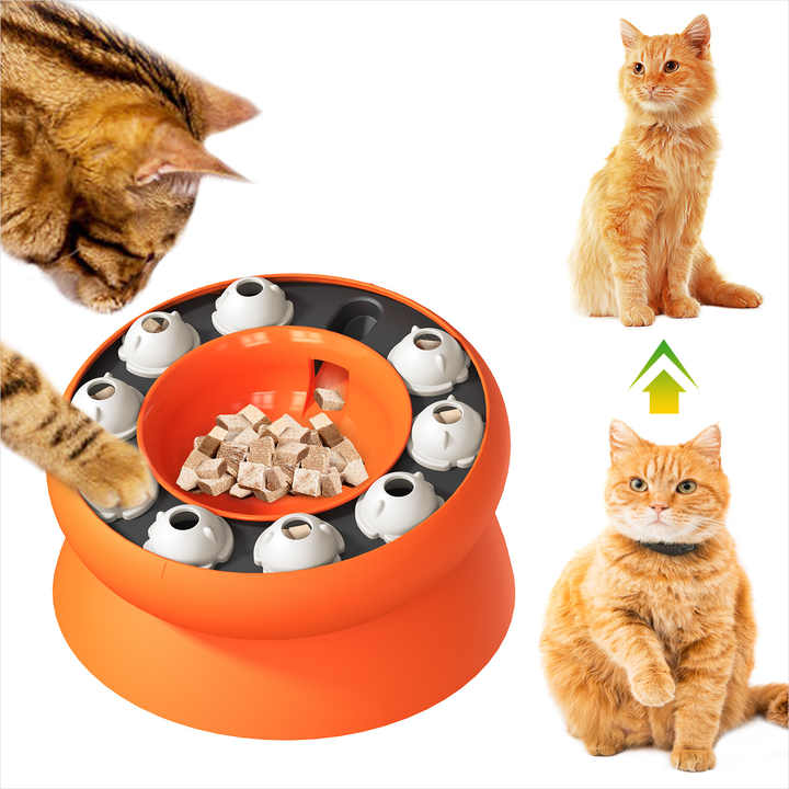 Orange Interactive Slow Feeder Cat Bowl | 15° Tilt Design | Puzzle Feeder for Healthy Eating
