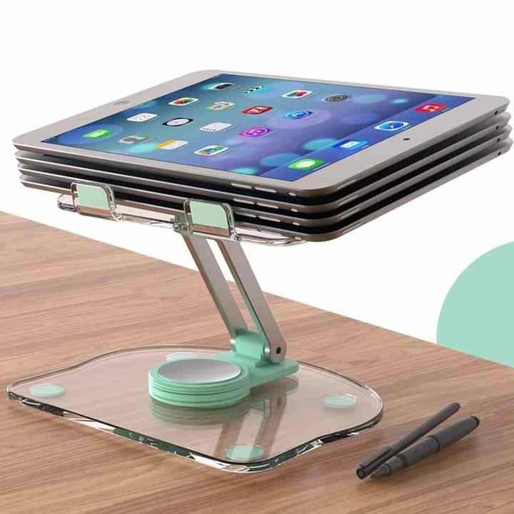 White Acrylic Foldable Tablet & Phone Stand | 360° Rotation | Anti-Slip | Portable Device Holder