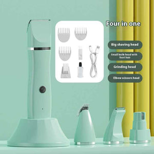 Light Green 4-in-1 Pet Grooming Electric Clippers | Professional Rechargeable Trimmer for Dogs & Cats | Paw, Fur, Nail, & Ear Care | Compact Design