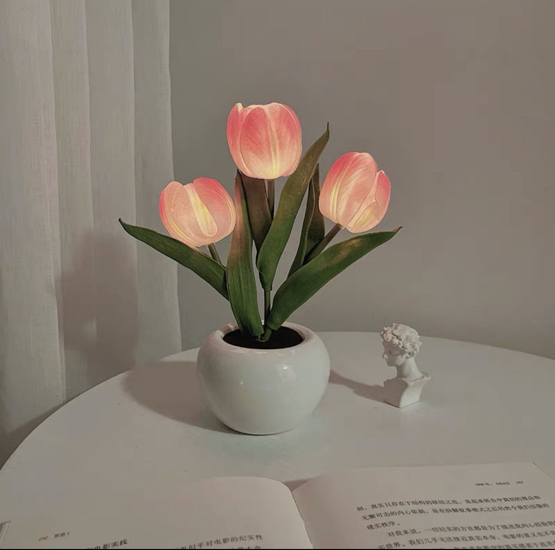 Pink Flowers USB Tulip Night Light | Bedroom Decor Table Lamp with PU Flowers & Ceramic Pot | Perfect Gift for Family & Friends