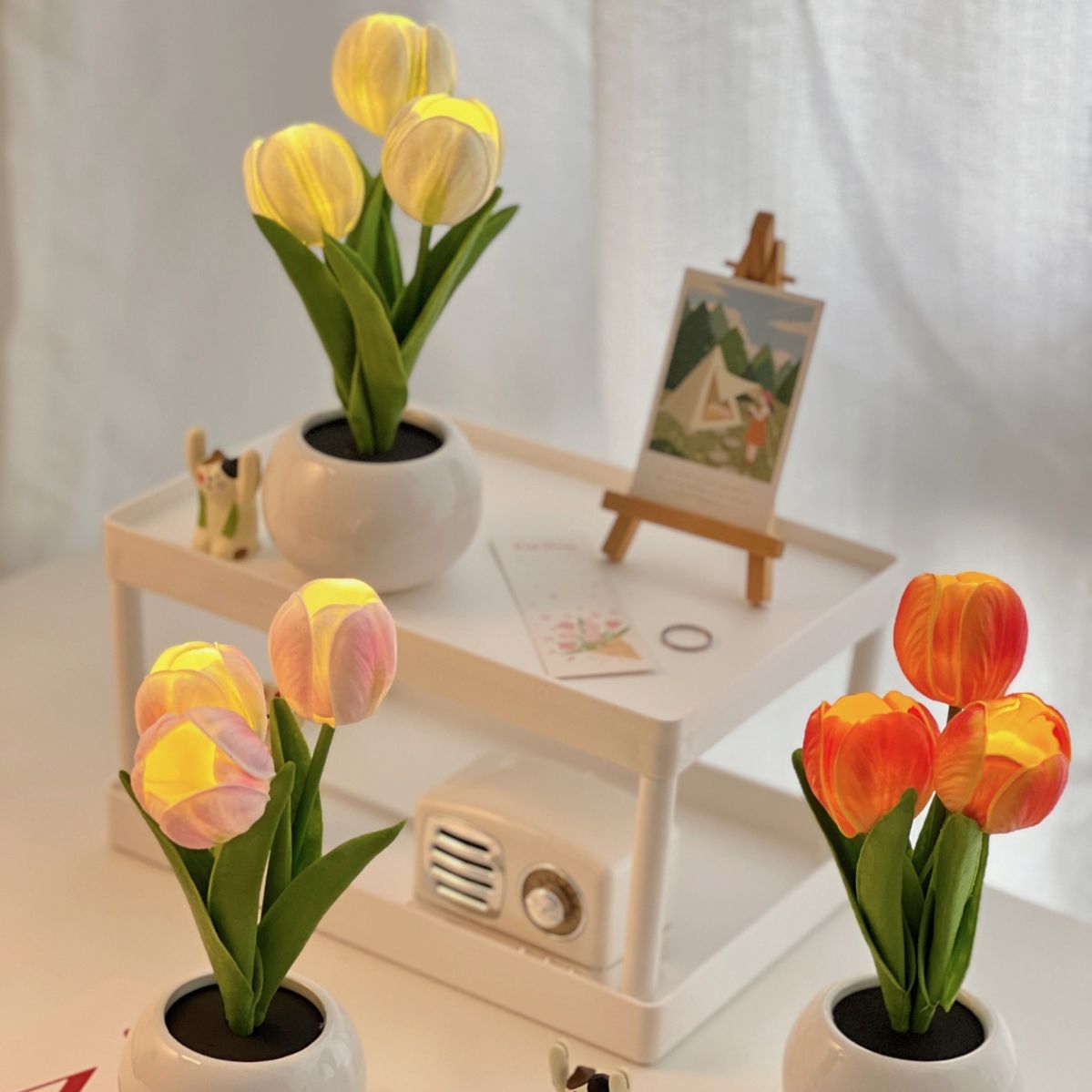 Yellow Flowers USB Tulip Night Light | Bedroom Decor Table Lamp with PU Flowers & Ceramic Pot | Perfect Gift for Family & Friends