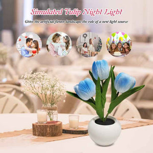 Yellow Flowers USB Tulip Night Light | Bedroom Decor Table Lamp with PU Flowers & Ceramic Pot | Perfect Gift for Family & Friends