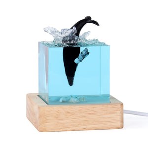 Shelling Humpback Whale into the Water Handcrafted Ocean Resin Whale Night Light | Unique Home Décor Table Lamp