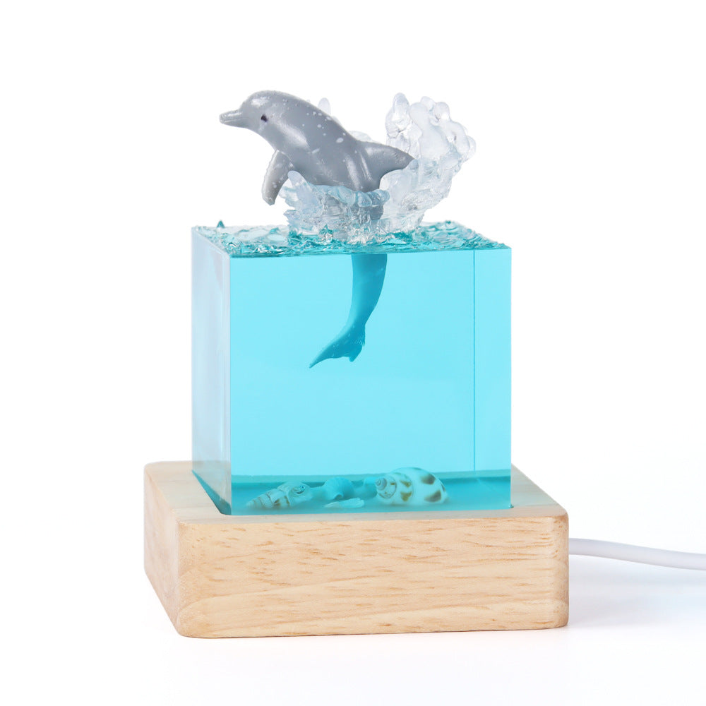 Shell Dolphin Jumping Handcrafted Ocean Resin Whale Night Light | Unique Home Décor Table Lamp