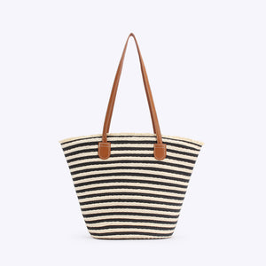 Black & White Striped Beach Tote Bag | Handmade Large Capacity | Zipper & Inner Pocket | Stylish Summer Shoulder Bag