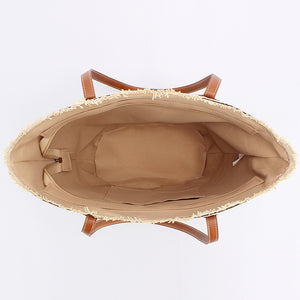 White & Yellow Striped Beach Tote Bag | Handmade Large Capacity | Zipper & Inner Pocket | Summer Woven Shoulder Bag for Women