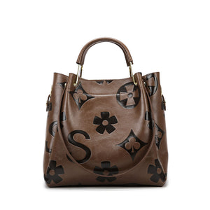Dark Brown Elegant Embossed PU Leather Tote Bag for Women | Large Capacity Handbag | Inner Pouch