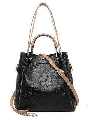 Dark Brown Elegant Embossed PU Leather Tote Bag for Women | Large Capacity Handbag | Inner Pouch