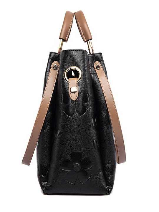 Dark Brown Elegant Embossed PU Leather Tote Bag for Women | Large Capacity Handbag | Inner Pouch