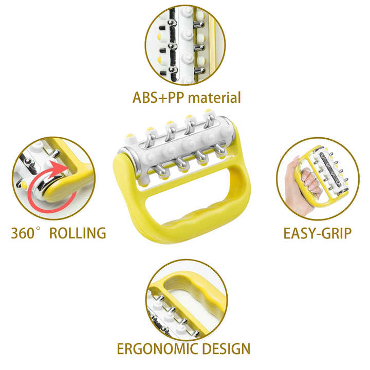 Handheld Roller Massager | Yellow | 2-Pack | 5-Row Manual Acupressure Tool