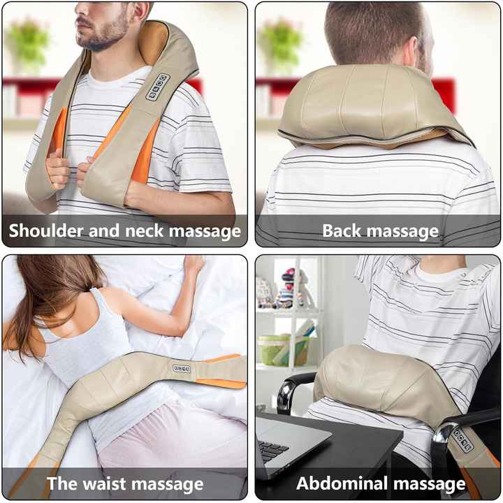 Portable Kneading Neck & Shoulder Massager with Heat | Three-Button Design | Black