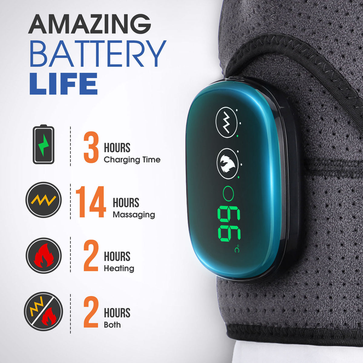 Gray Rechargeable Heated Shoulder Massager | LED Display | Adjustable Compression Wrap | Pain Relief