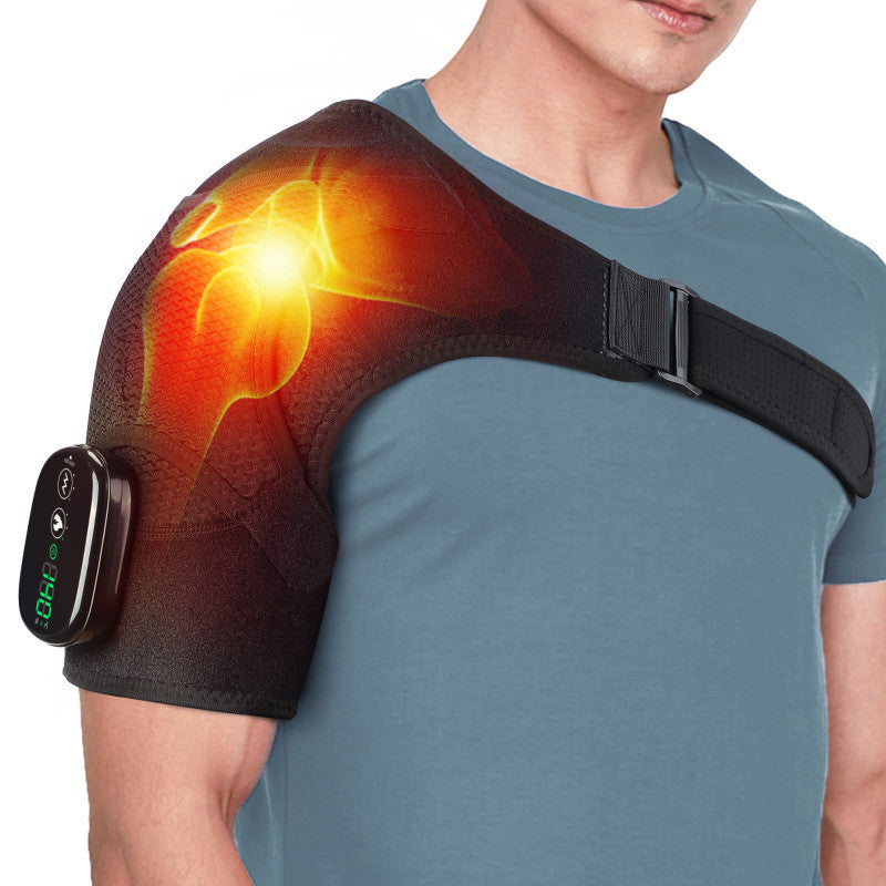 Black Rechargeable Heated Shoulder Massager | LED Display | Adjustable Compression Wrap | Pain Relief