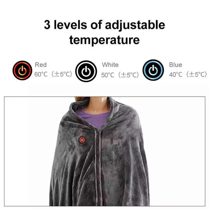 Electric Heated Flannel Blanket | 150x80cm | USB-Powered Wearable Heating Shawl