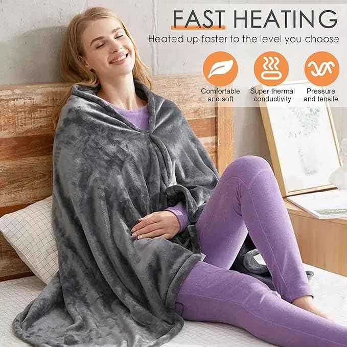 Electric Heated Flannel Blanket | 150x80cm | USB-Powered Wearable Heating Shawl