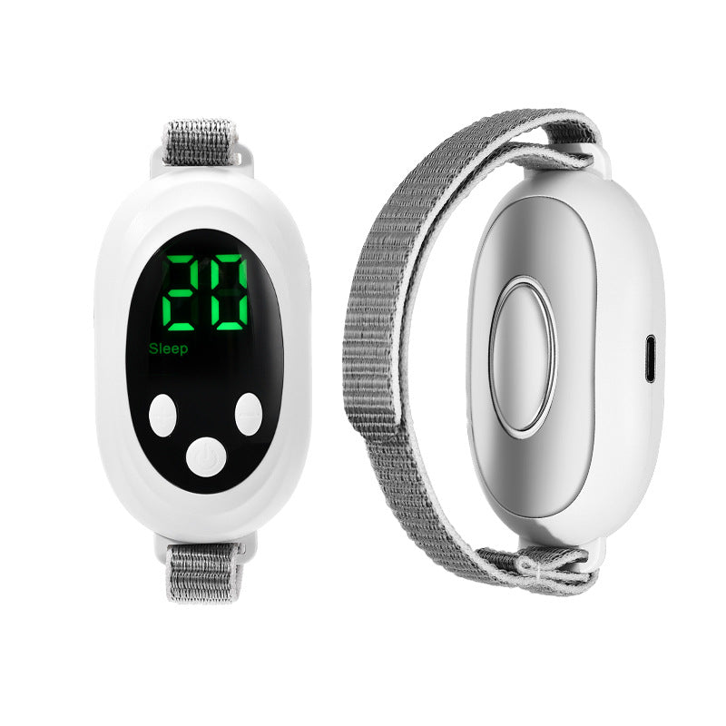White | Portable Sleep Aid Device | EMS Pulse Relaxation & Stress Relief Gadget | LED Display | Adjustable Wrist Strap