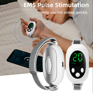 White | Portable Sleep Aid Device | EMS Pulse Relaxation & Stress Relief Gadget | LED Display | Adjustable Wrist Strap