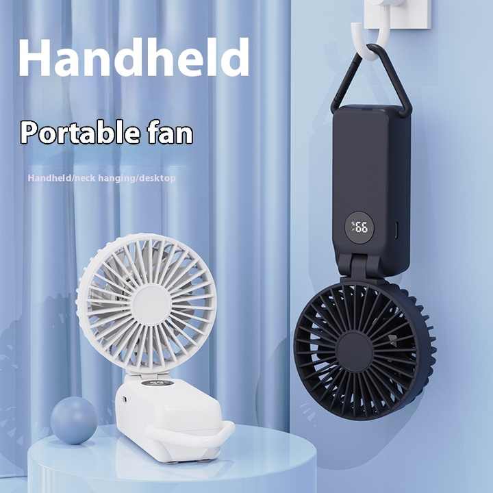 White Portable Handheld Fan | 2000mAh Battery | 3-in-1 Desk, Handheld & Hanging Fan | Model Q3