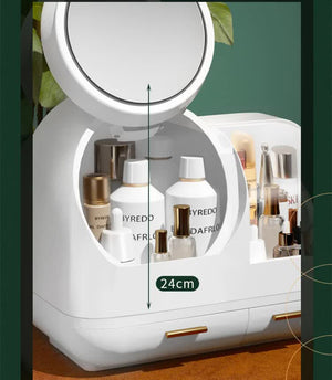 Ivory White LED Vanity Makeup Organizer | Partition Storage & Touch-Control Mirror | Large Capacity Cosmetic Box