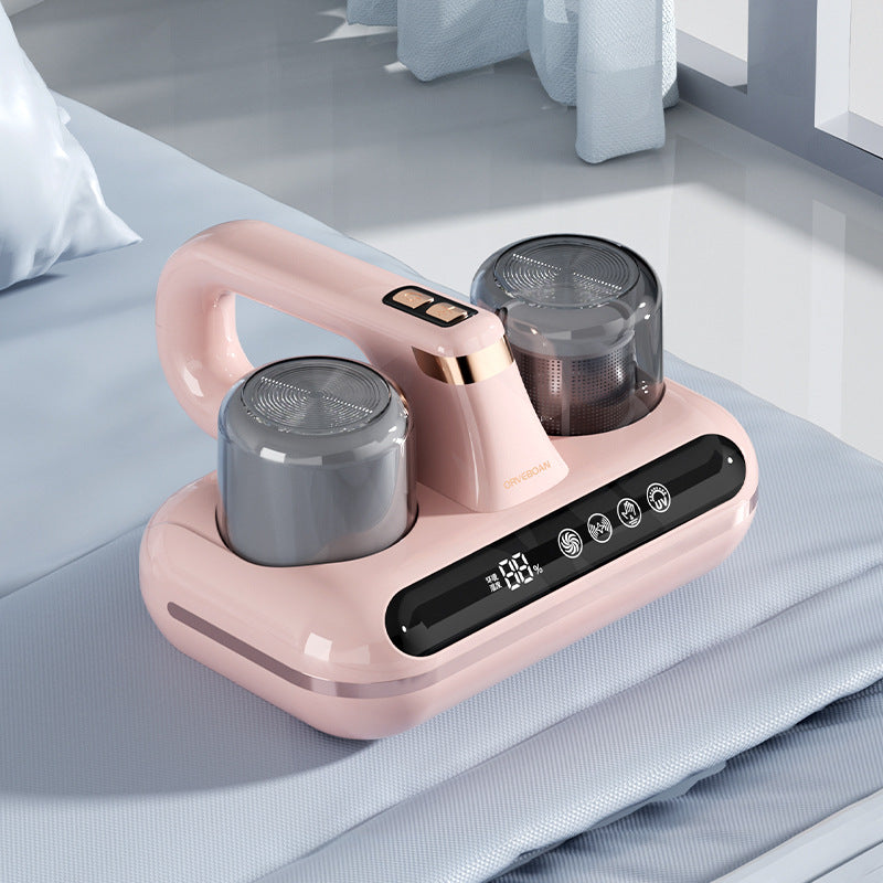 Pink Wireless Dust Mite Vacuum Cleaner | UV Sterilization | 10000Pa Suction | With Humidity Display | Model HK-518