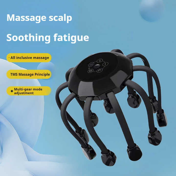 Black Upgraded B Model Electric Head Massager | 5 Modes + Vibration + Timing + Red Light | 14 Nodes