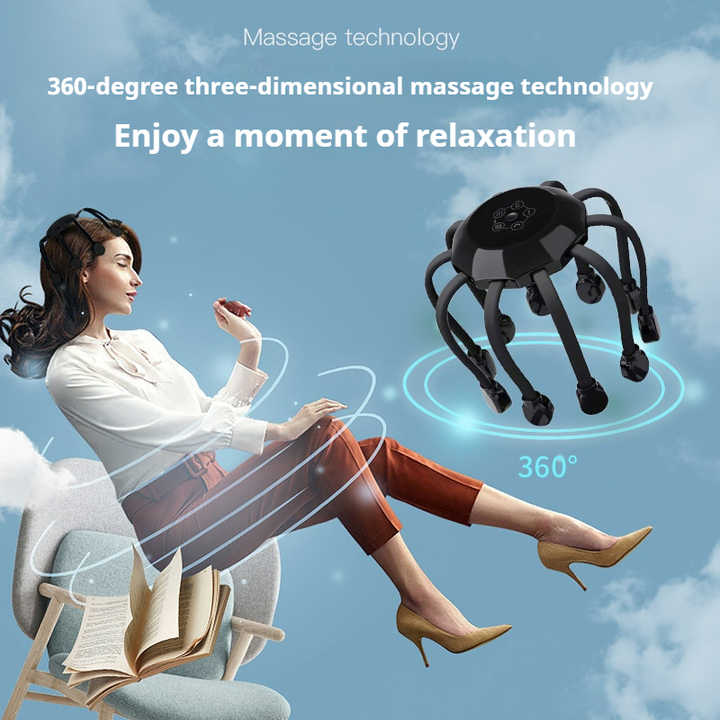 Black Upgraded B Model Electric Head Massager | 5 Modes + Vibration + Timing + Red Light | 14 Nodes