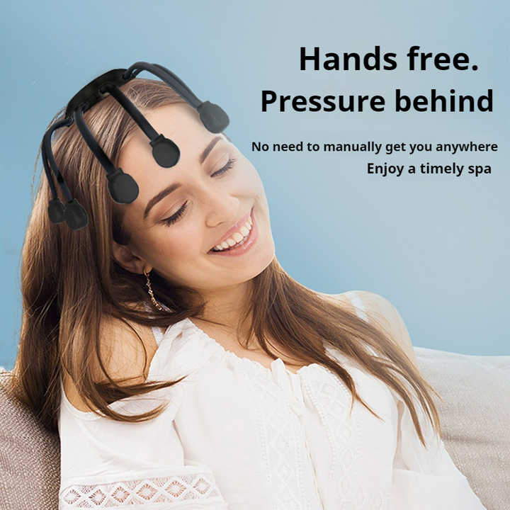 Black Upgraded B Model Electric Head Massager | 5 Modes + Vibration + Timing + Red Light | 14 Nodes