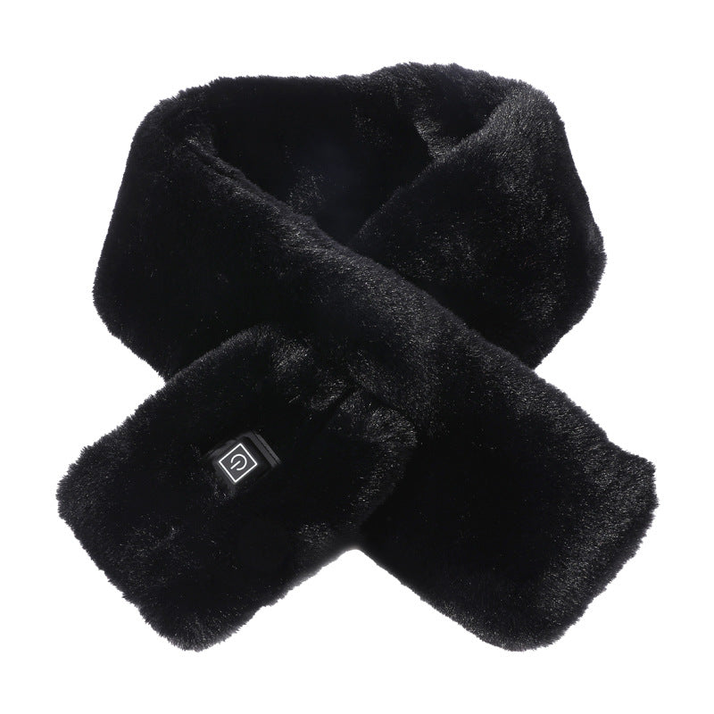 Black Adjustable Electric Heated Scarf with Plush Fabric | 3 Heat Settings