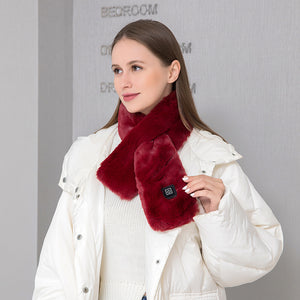Wine Red Adjustable Electric Heated Scarf with Plush Fabric | 3 Heat Settings