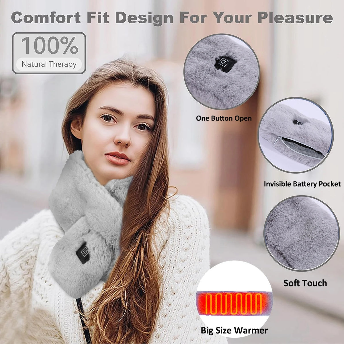 Wine Red Adjustable Electric Heated Scarf with Plush Fabric | 3 Heat Settings