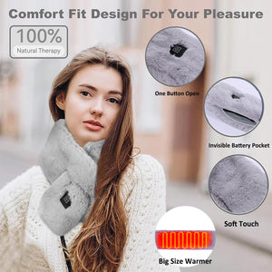 Wine Red Adjustable Electric Heated Scarf with Plush Fabric | 3 Heat Settings