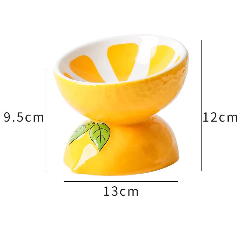 Ceramic Elevated Pet Food Bowl | Cute Lemon Pattern Design | For Cats & Small Dogs