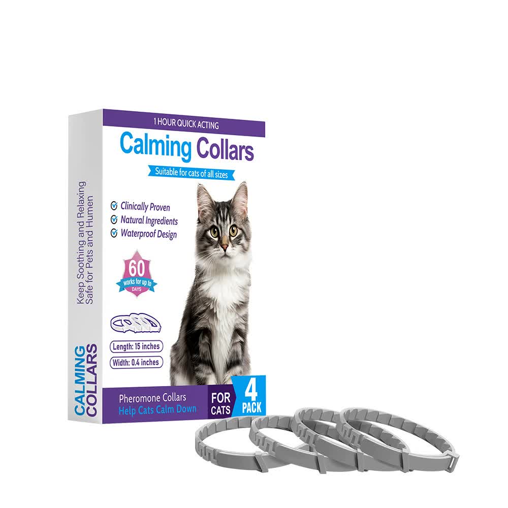 Gray Calming Collars for Cats | Natural Anxiety Relief | Adjustable | 4 Pack