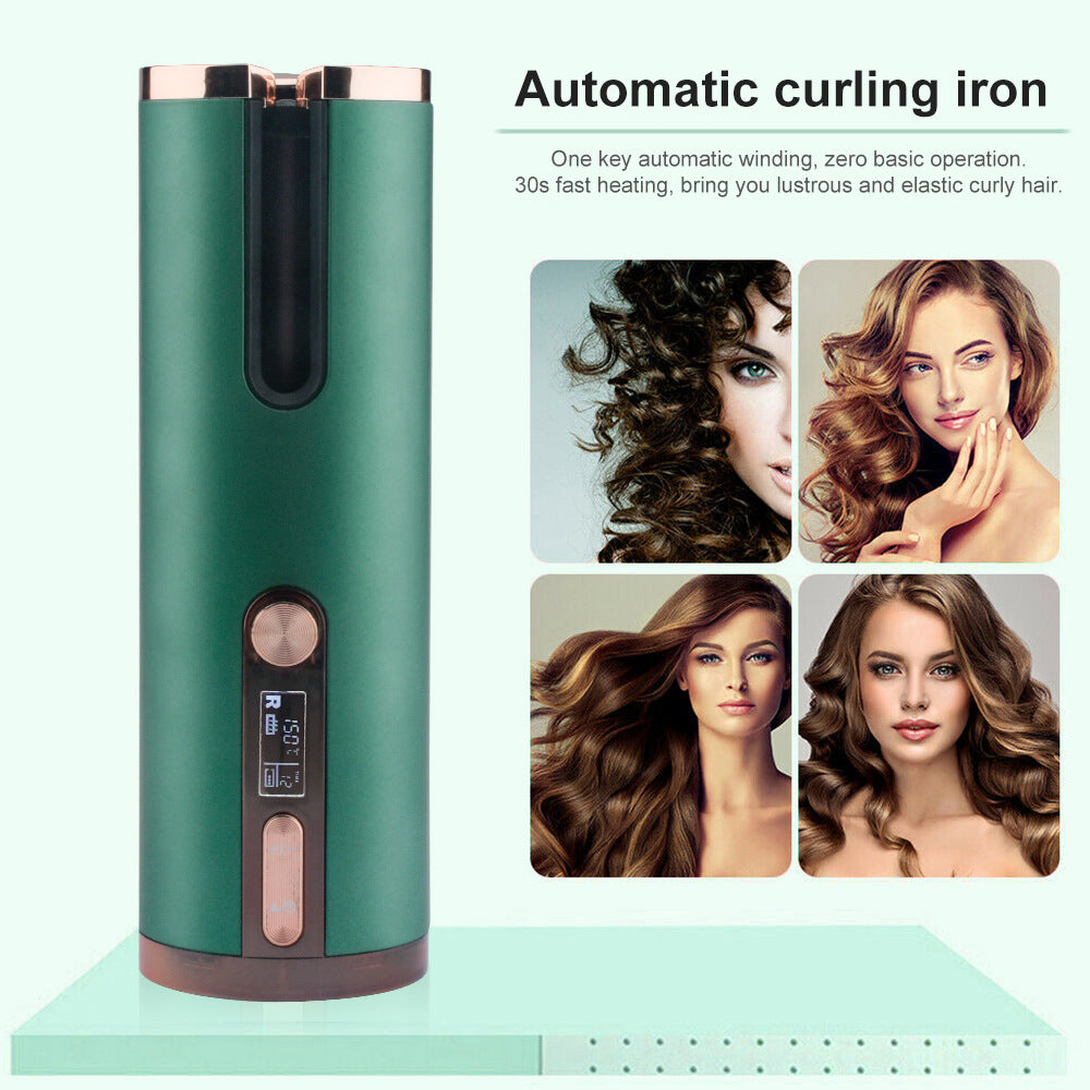Cordless Automatic Hair Curler | Adjustable Temperature | Green
