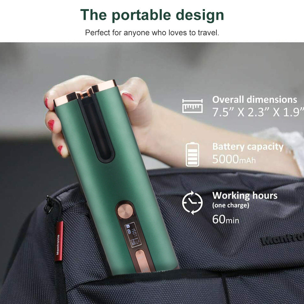 Cordless Automatic Hair Curler | Adjustable Temperature | Green