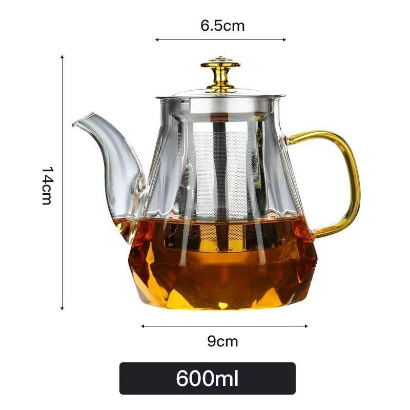 Elegant Glass Teapot with Gold Handle & Stainless Steel Infuser | 600ml Capacity