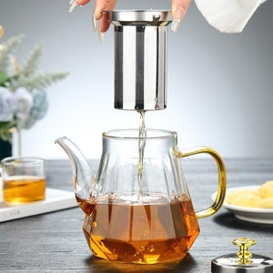 Elegant Glass Teapot with Gold Handle & Stainless Steel Infuser | 600ml Capacity