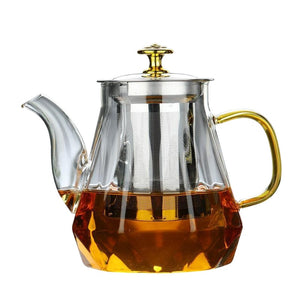 Elegant Glass Teapot with Gold Handle & Stainless Steel Infuser | 600ml Capacity