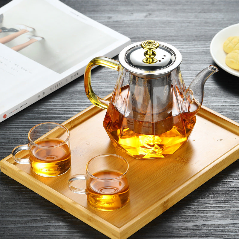 Elegant Glass Teapot with Gold Handle & Stainless Steel Infuser | 600ml Capacity
