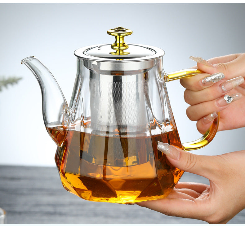 Elegant Glass Teapot with Gold Handle & Stainless Steel Infuser | 600ml Capacity