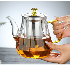 Elegant Glass Teapot with Gold Handle & Stainless Steel Infuser | 600ml Capacity